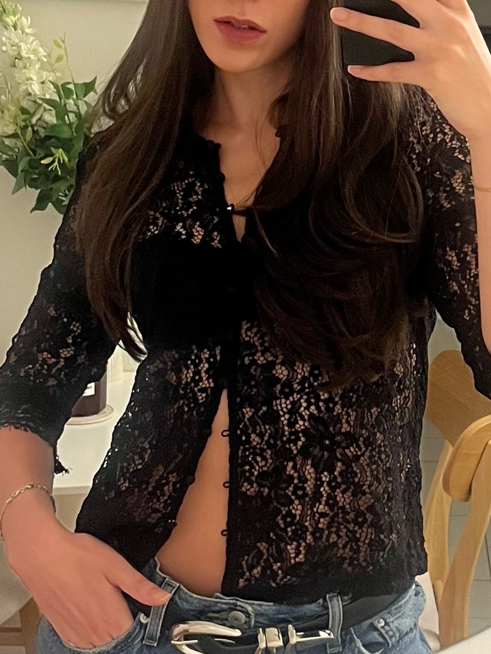 GAP Black Lace Button-Front Blouse